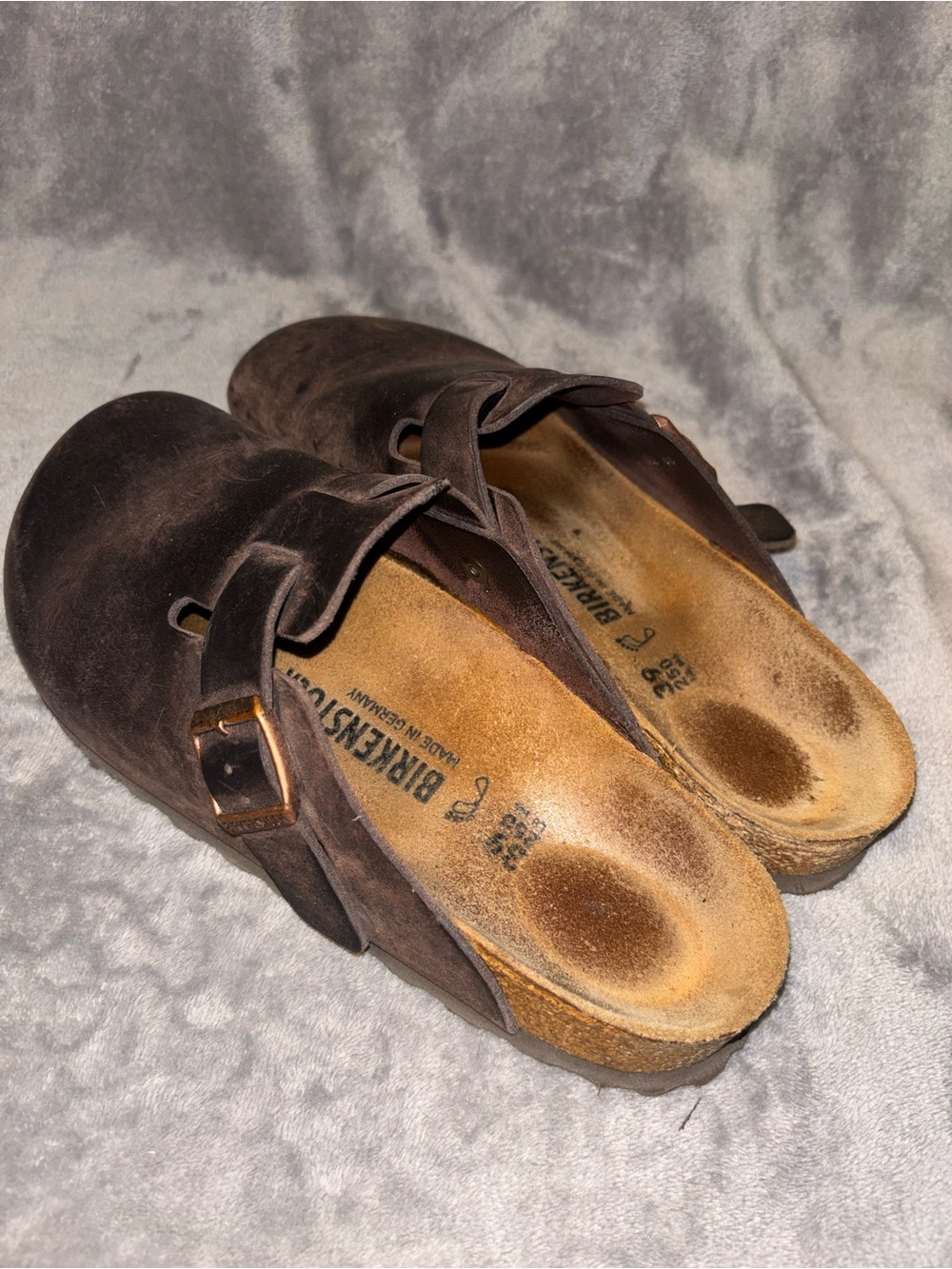 Birkenstock Dark Brown Suede Boston Clogs with Buckle - Picture 4 of 6